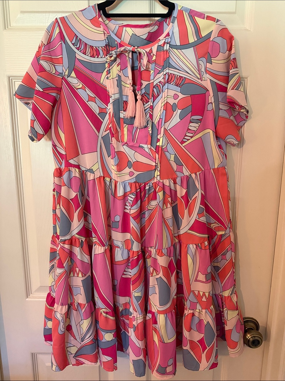 Pink Multi-Color Tiered Tassel Dress